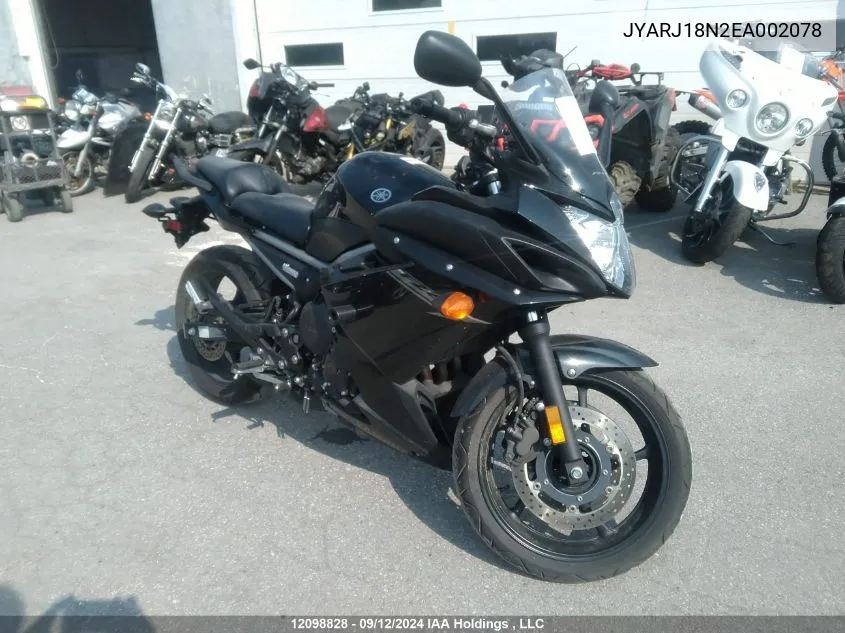 2014 Yamaha Fz6 R VIN: JYARJ18N2EA002078 Lot: 12098828