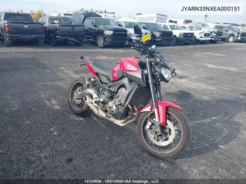 2014 Yamaha Fz09 VIN: JYARN33NXEA000151 Lot: 12133530