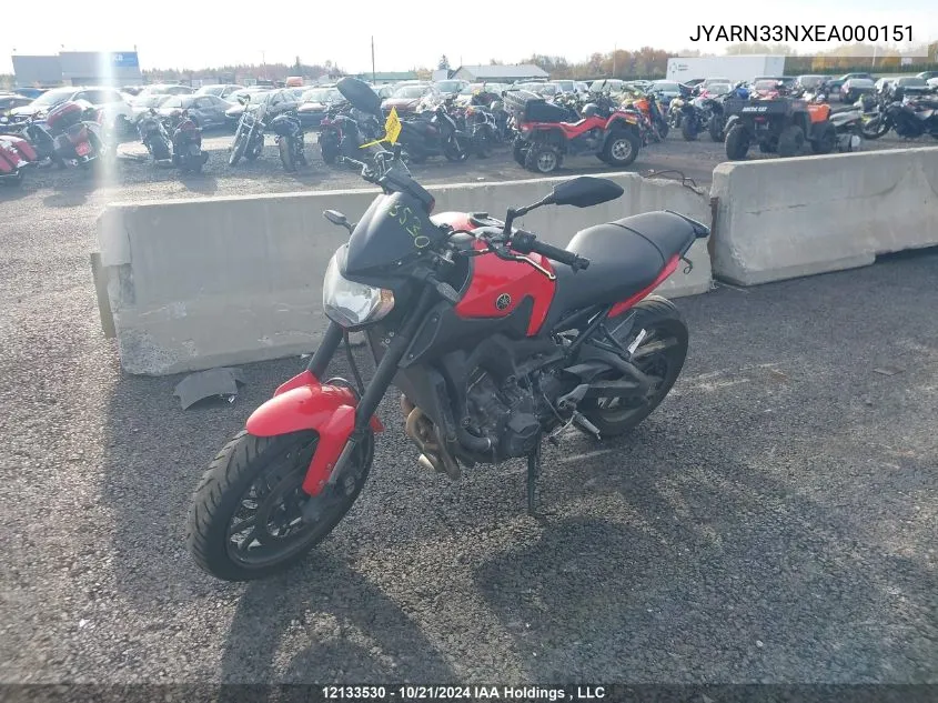 2014 Yamaha Fz09 VIN: JYARN33NXEA000151 Lot: 12133530