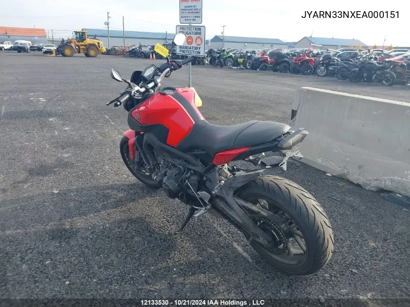 2014 Yamaha Fz09 VIN: JYARN33NXEA000151 Lot: 12133530