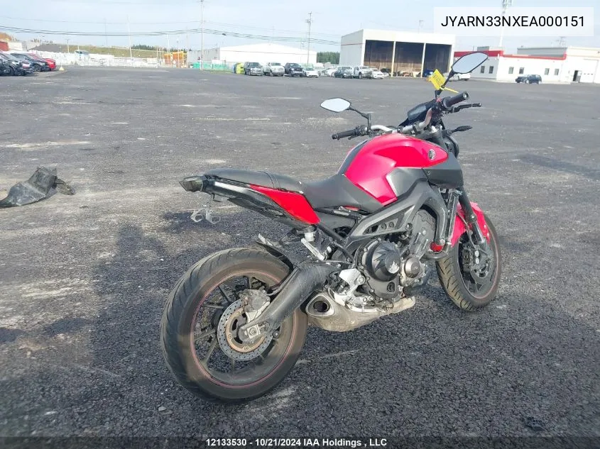 2014 Yamaha Fz09 VIN: JYARN33NXEA000151 Lot: 12133530