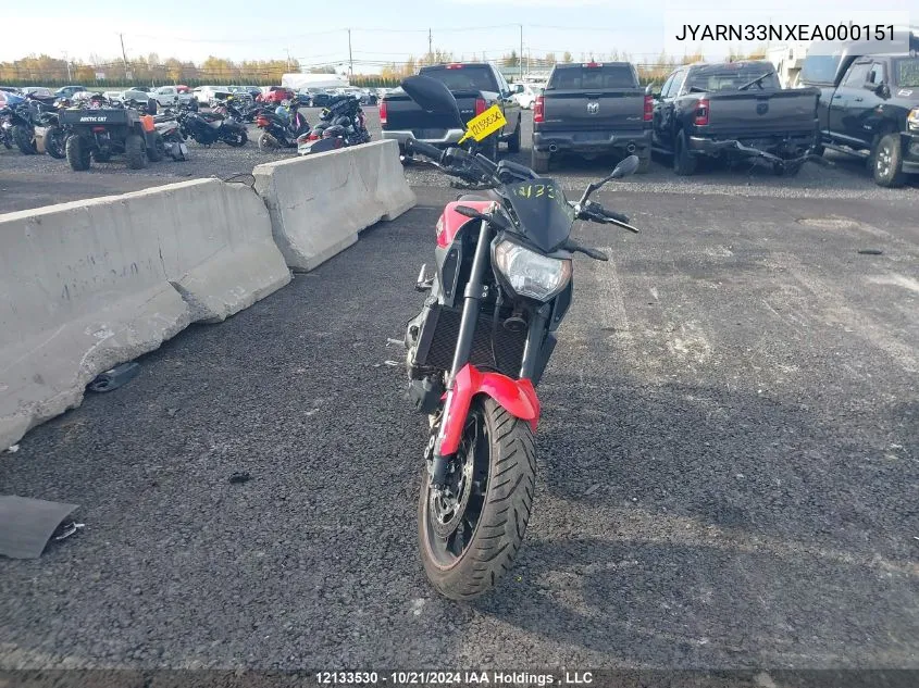 2014 Yamaha Fz09 VIN: JYARN33NXEA000151 Lot: 12133530