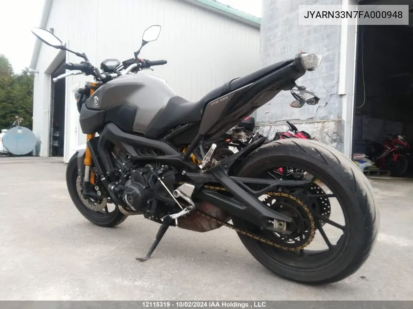 2015 Yamaha Fz09 VIN: JYARN33N7FA000948 Lot: 12115319