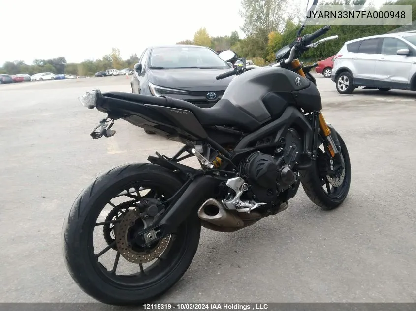 2015 Yamaha Fz09 VIN: JYARN33N7FA000948 Lot: 12115319