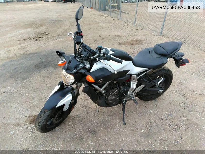 2015 Yamaha Fz07 VIN: JYARM06E5FA000458 Lot: 40622235