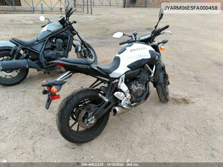 2015 Yamaha Fz07 VIN: JYARM06E5FA000458 Lot: 40622235