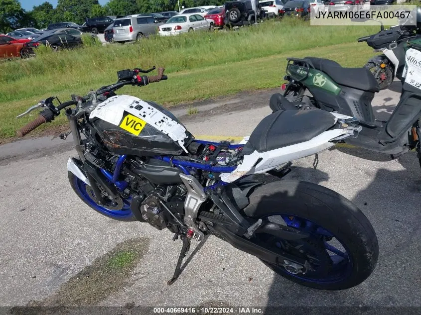 2015 Yamaha Fz07 VIN: JYARM06E6FA00467 Lot: 40669416