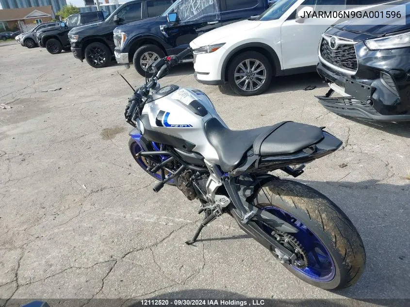 2016 Yamaha Fz07 VIN: JYARM06N9GA001596 Lot: 12112520