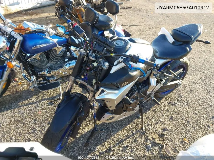 2016 Yamaha Fz07 VIN: JYARM06E5GA010912 Lot: 40773918