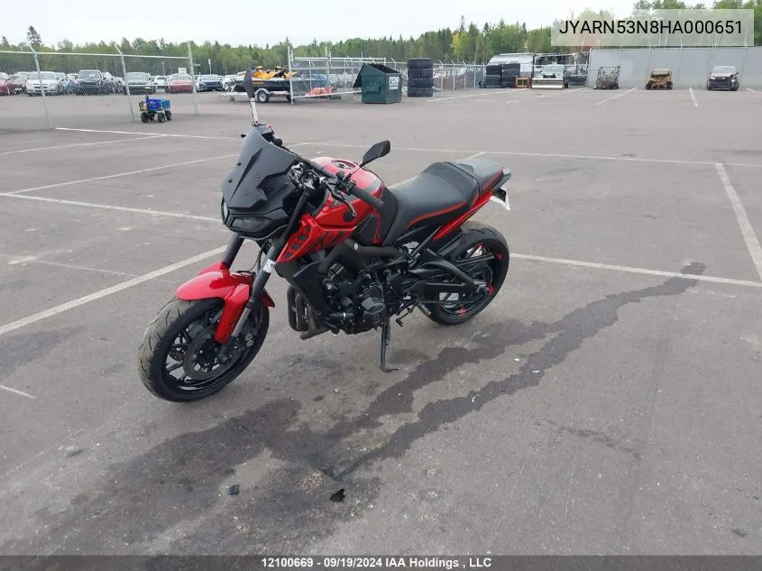 2017 Yamaha Fz09 VIN: JYARN53N8HA000651 Lot: 12100669