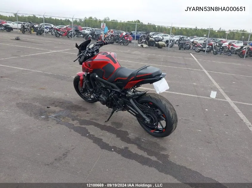 2017 Yamaha Fz09 VIN: JYARN53N8HA000651 Lot: 12100669