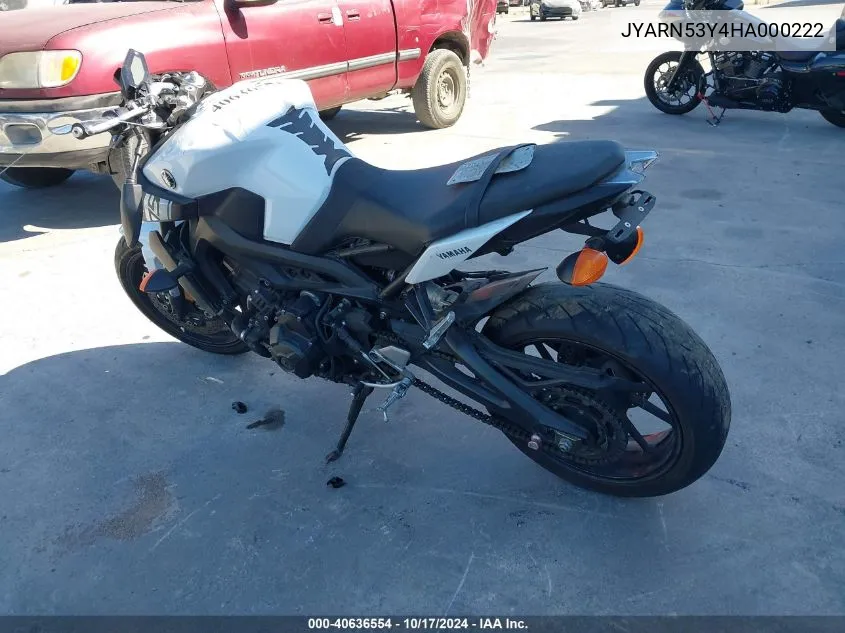 2017 Yamaha Fz09 C VIN: JYARN53Y4HA000222 Lot: 40636554