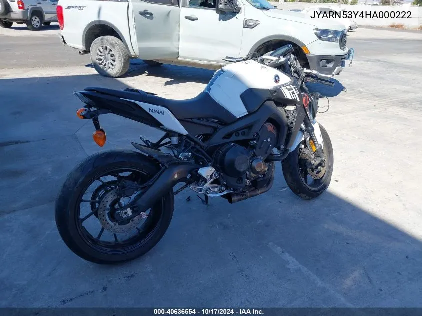 2017 Yamaha Fz09 C VIN: JYARN53Y4HA000222 Lot: 40636554