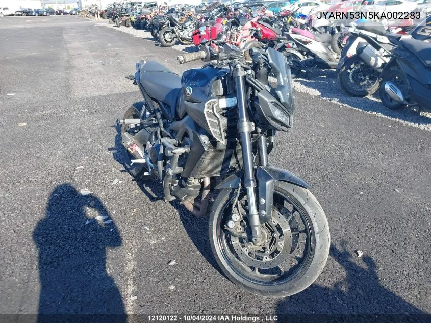 2019 Yamaha Mt09 VIN: JYARN53N5KA002283 Lot: 12120122