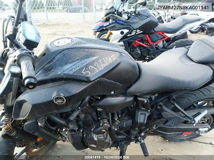 2019 Yamaha Mt07 VIN: JYARM27N8KA001141 Lot: 30041419