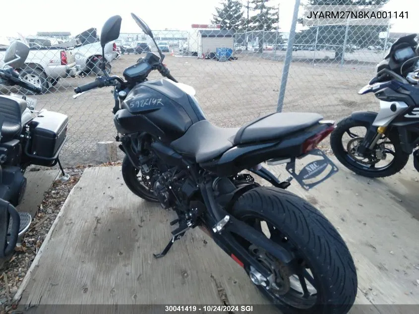 2019 Yamaha Mt07 VIN: JYARM27N8KA001141 Lot: 30041419