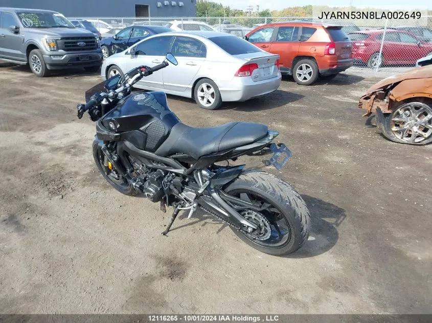 2020 Yamaha Mt09 VIN: JYARN53N8LA002649 Lot: 12116265