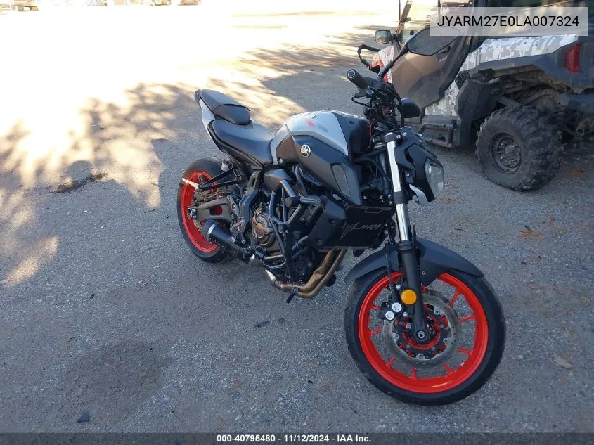 2020 Yamaha Mt07 VIN: JYARM27E0LA007324 Lot: 40795480