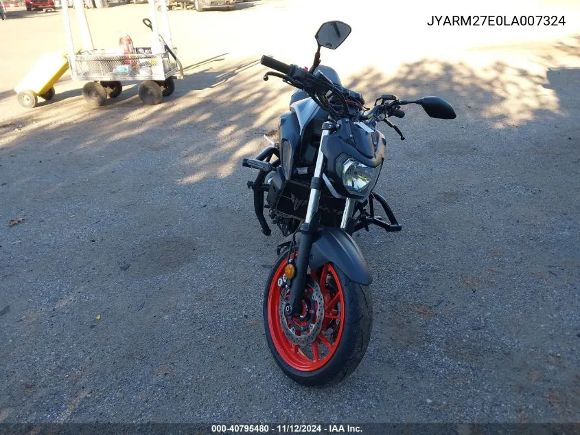 2020 Yamaha Mt07 VIN: JYARM27E0LA007324 Lot: 40795480