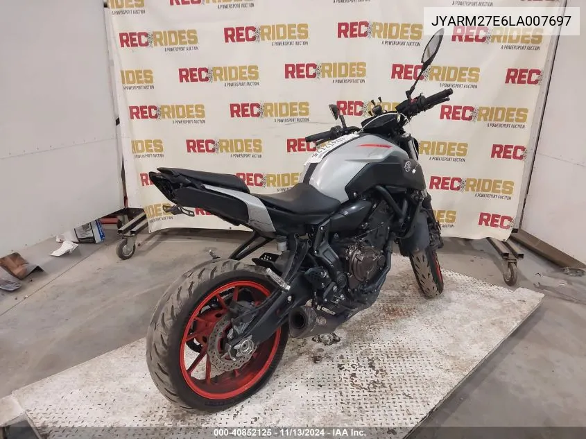 2020 Yamaha Mt07 VIN: JYARM27E6LA007697 Lot: 40852125