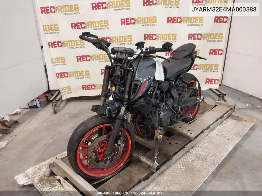 2021 Yamaha Mt07 VIN: JYARM32E4MA000388 Lot: 40551068