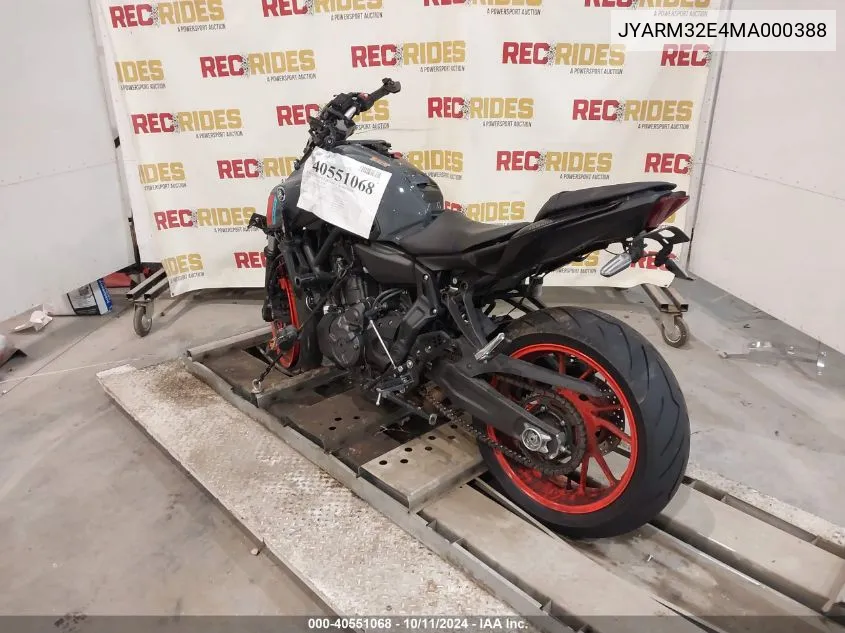 2021 Yamaha Mt07 VIN: JYARM32E4MA000388 Lot: 40551068