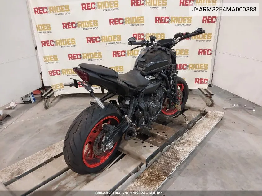 2021 Yamaha Mt07 VIN: JYARM32E4MA000388 Lot: 40551068