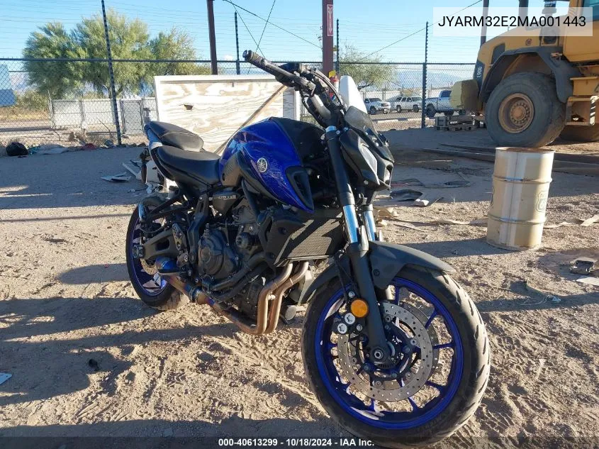 2021 Yamaha Mt07 VIN: JYARM32E2MA001443 Lot: 40613299