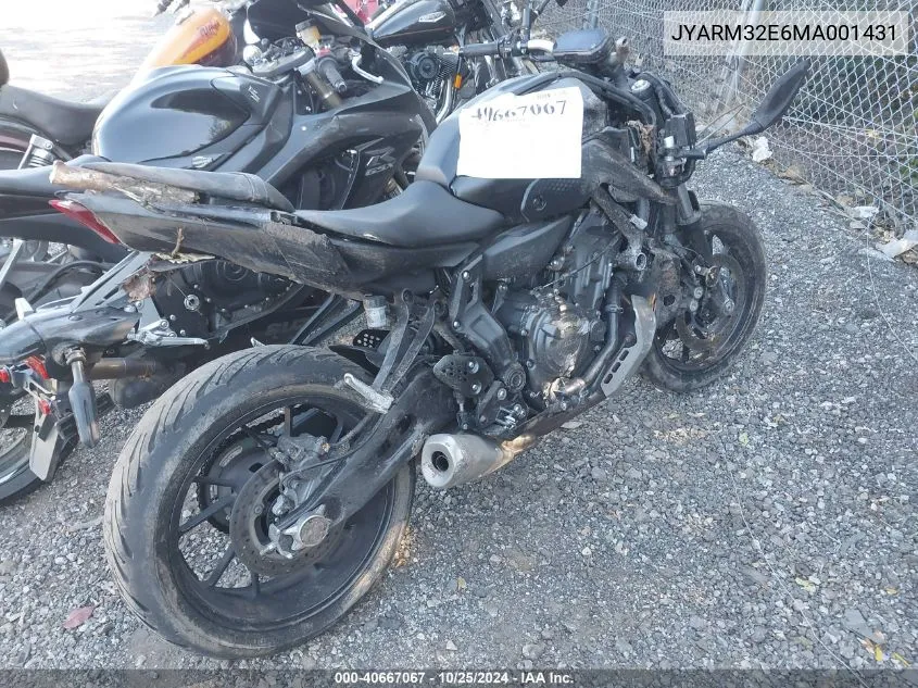 2021 Yamaha Mt07 VIN: JYARM32E6MA001431 Lot: 40667067