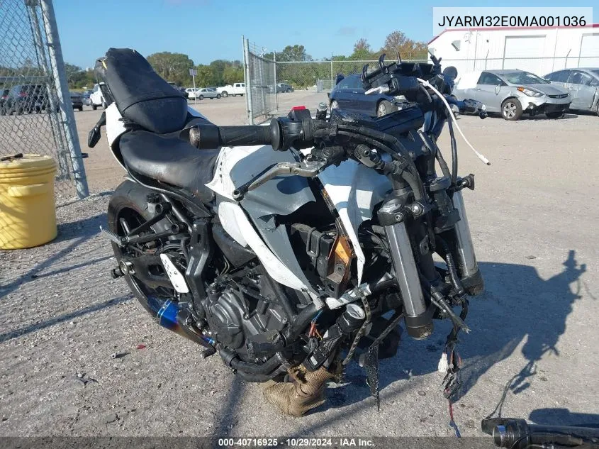 2021 Yamaha Mt07 VIN: JYARM32E0MA001036 Lot: 40716925