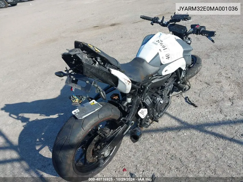 2021 Yamaha Mt07 VIN: JYARM32E0MA001036 Lot: 40716925