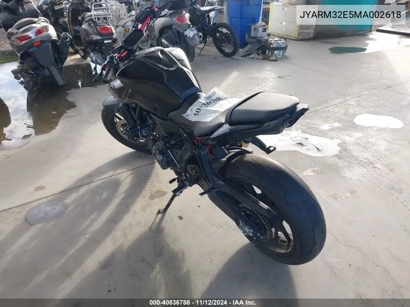 2021 Yamaha Mt07 VIN: JYARM32E5MA002618 Lot: 40836788