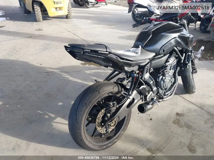 2021 Yamaha Mt07 VIN: JYARM32E5MA002618 Lot: 40836788