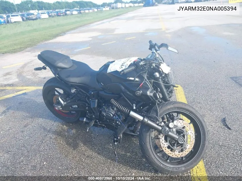 2022 Yamaha Mt07 VIN: JYARM32E0NA005394 Lot: 40573965