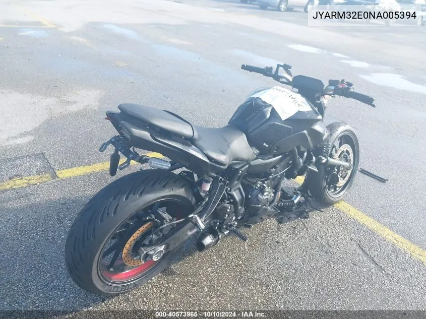 2022 Yamaha Mt07 VIN: JYARM32E0NA005394 Lot: 40573965