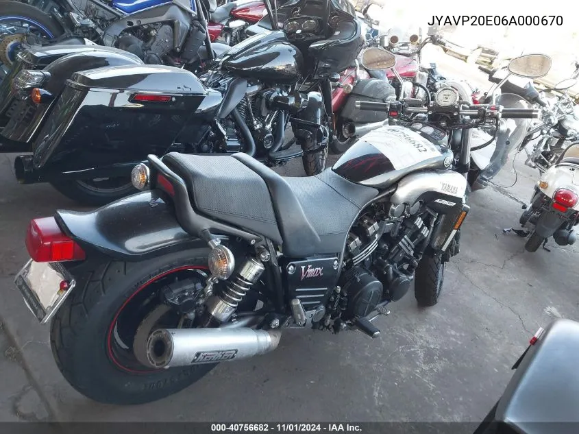 2006 Yamaha Vmx12 VIN: JYAVP20E06A000670 Lot: 40756682