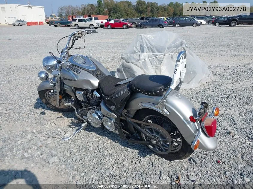 2003 Yamaha Xv1600 As VIN: JYAVP02Y93A002778 Lot: 40697452