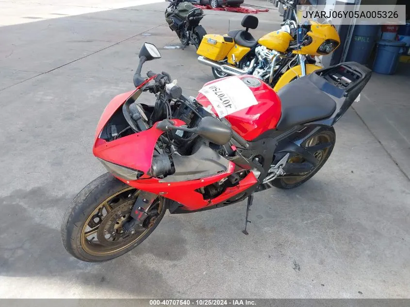 2005 Yamaha Yzfr6 L VIN: JYARJ06Y05A005326 Lot: 40707540