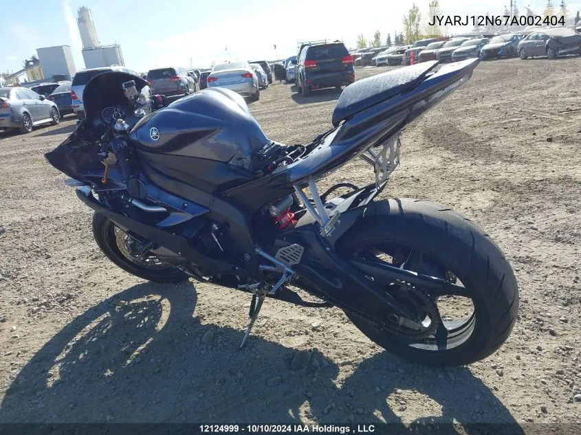 2007 Yamaha Yzfr6 L VIN: JYARJ12N67A002404 Lot: 12124999