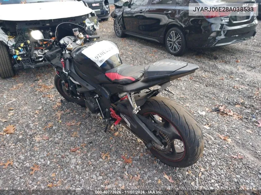 2008 Yamaha Yzfr6 S VIN: JYARJ06E28A038533 Lot: 40773026