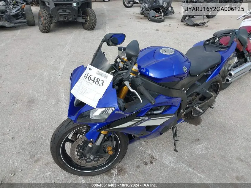 2012 Yamaha Yzfr6 C VIN: JYARJ16Y2CA006125 Lot: 40616483