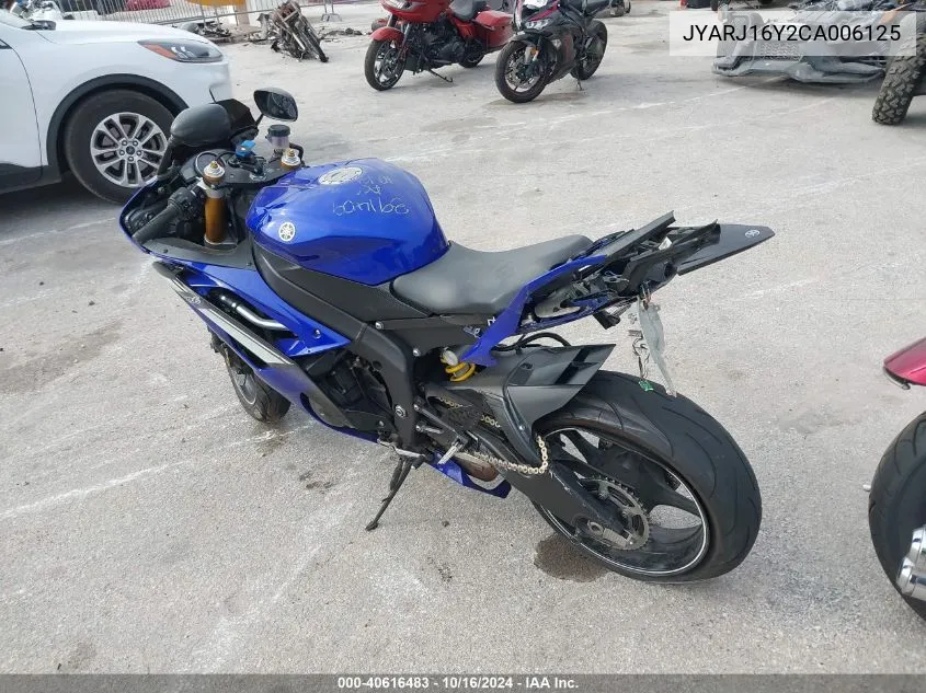 2012 Yamaha Yzfr6 C VIN: JYARJ16Y2CA006125 Lot: 40616483