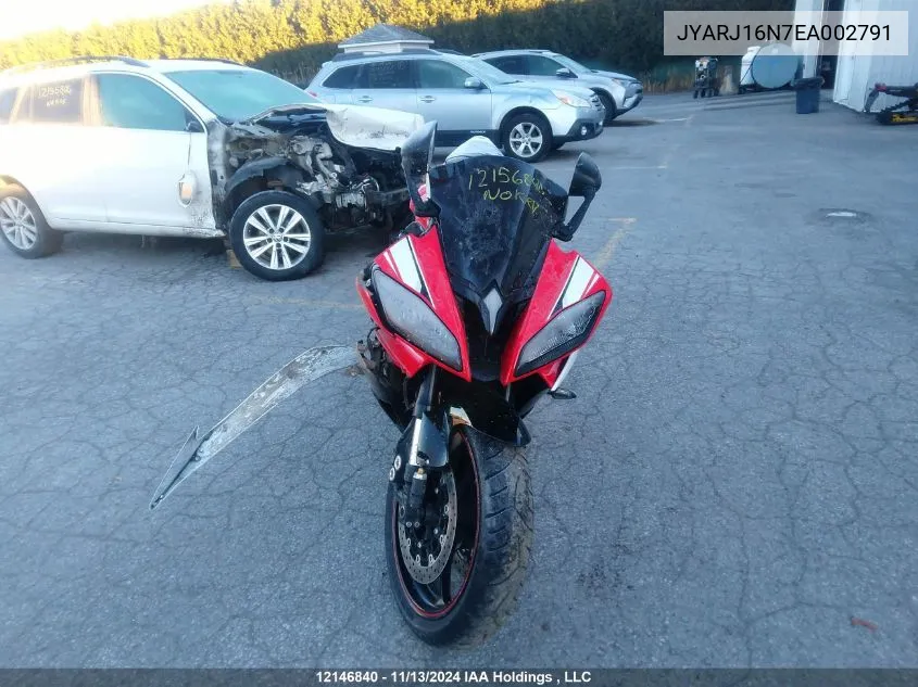 2014 Yamaha Yzfr6 VIN: JYARJ16N7EA002791 Lot: 12146840