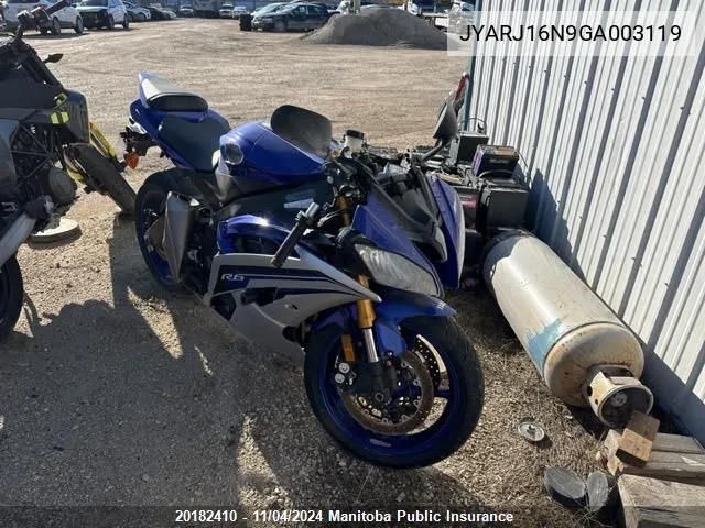 2016 Yamaha Yzf R6 VIN: JYARJ16N9GA003119 Lot: 20182410