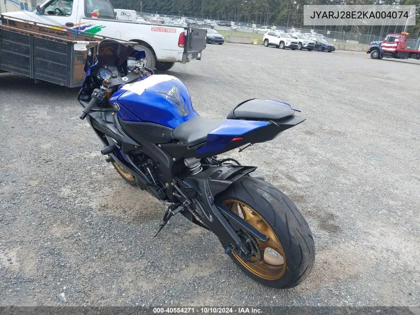 2019 Yamaha Yzfr6 VIN: JYARJ28E2KA004074 Lot: 40554271