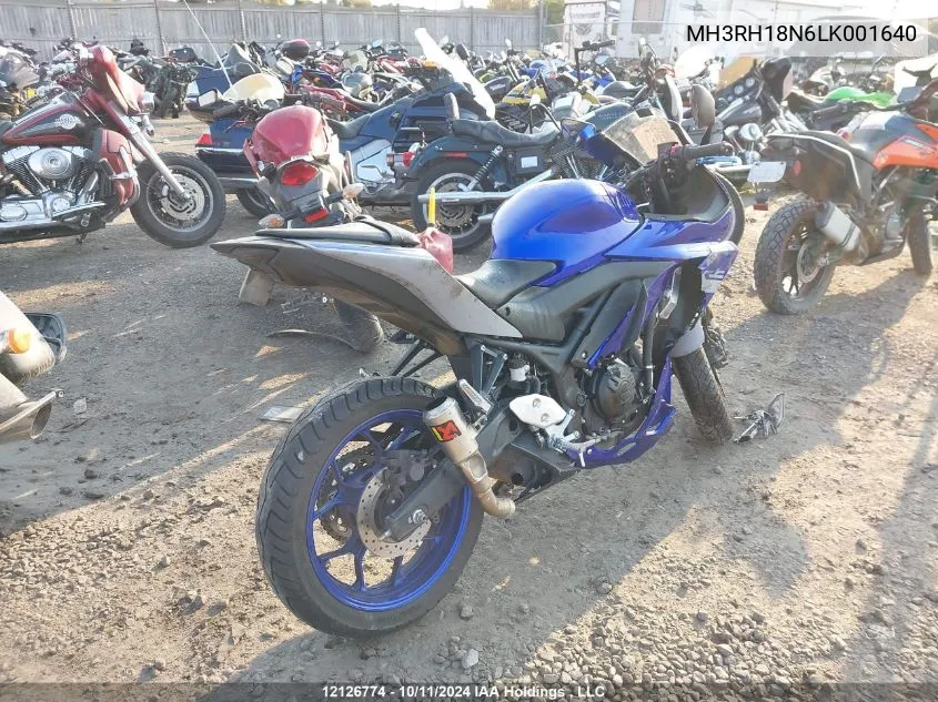 2020 Yamaha Yzfr3 A VIN: MH3RH18N6LK001640 Lot: 12126774