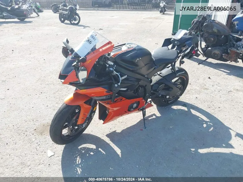 2020 Yamaha Yzfr6 VIN: JYARJ28E9LA006065 Lot: 40675786