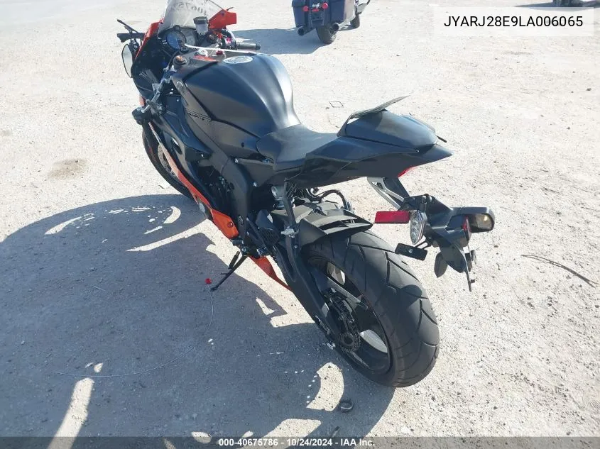 2020 Yamaha Yzfr6 VIN: JYARJ28E9LA006065 Lot: 40675786