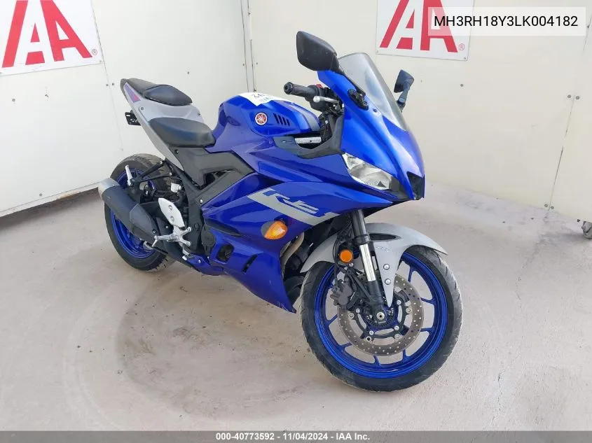 2020 Yamaha Yzfr3 A VIN: MH3RH18Y3LK004182 Lot: 40773592