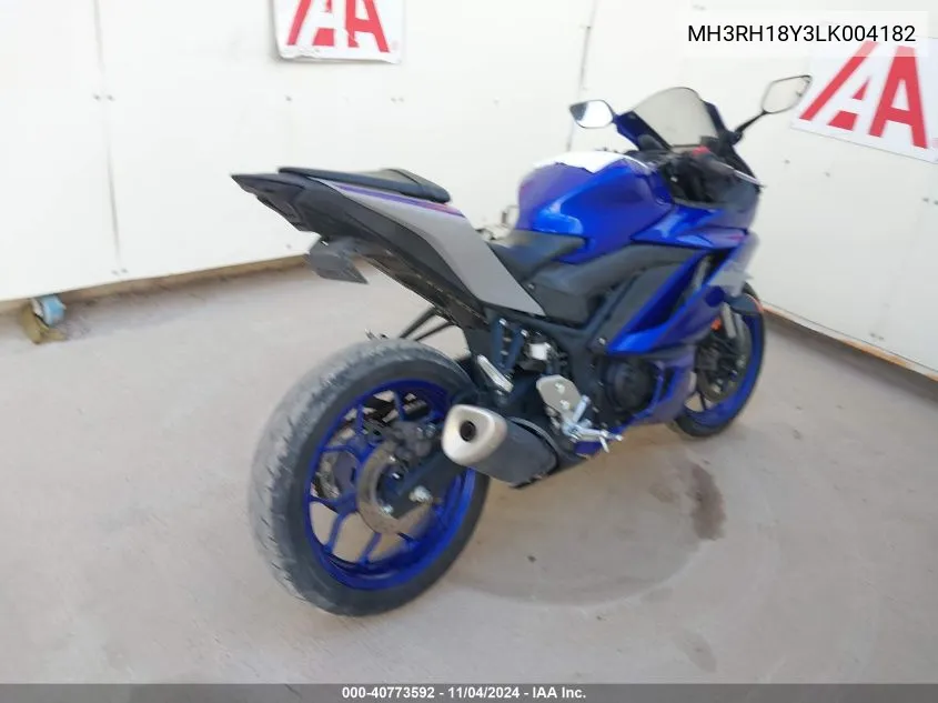 2020 Yamaha Yzfr3 A VIN: MH3RH18Y3LK004182 Lot: 40773592